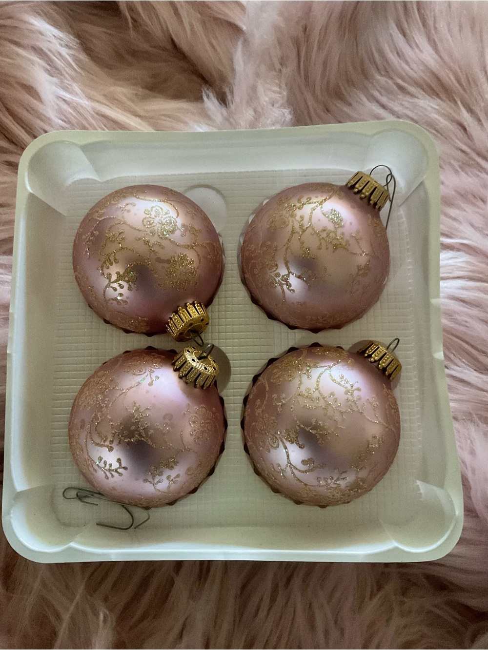 Holiday Glass Ornament Set - Pink and Gold (Set of 4)